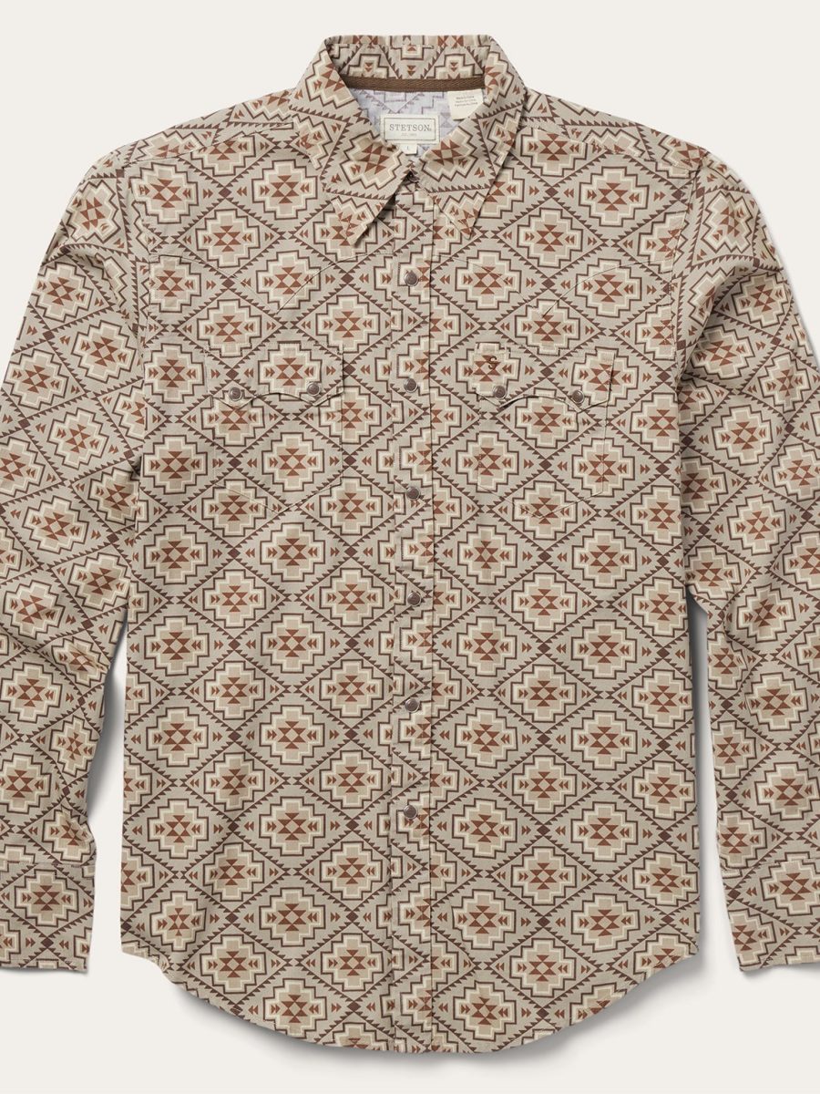 Brown Aztec Poplin Western Shirt