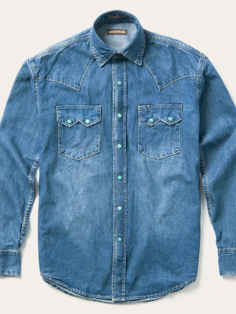 Turquoise Snap Western Denim Shirt