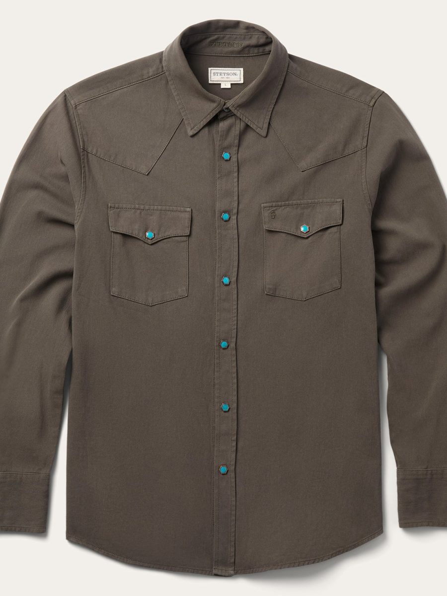 Turquoise Snap Twill Western Shirt