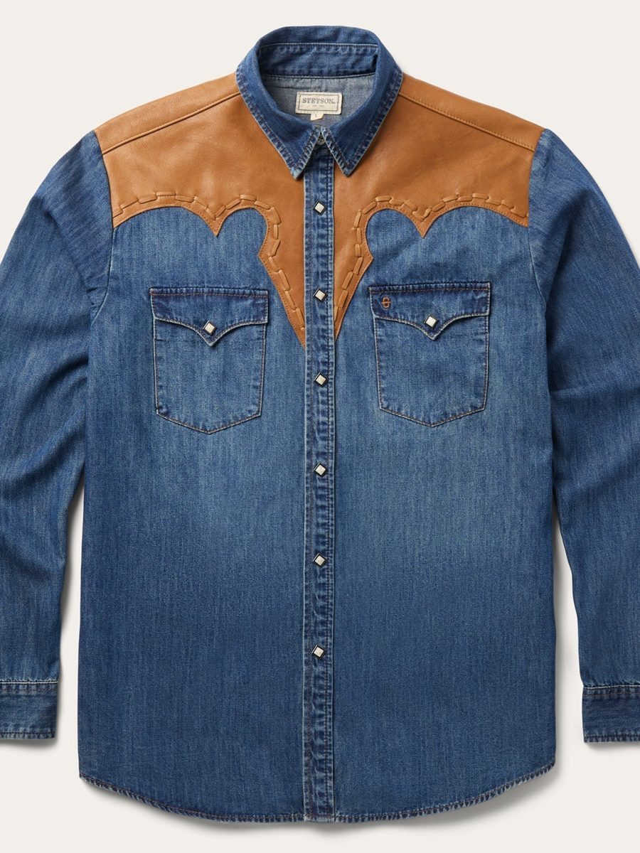 Leather Yoke Denim Shirt