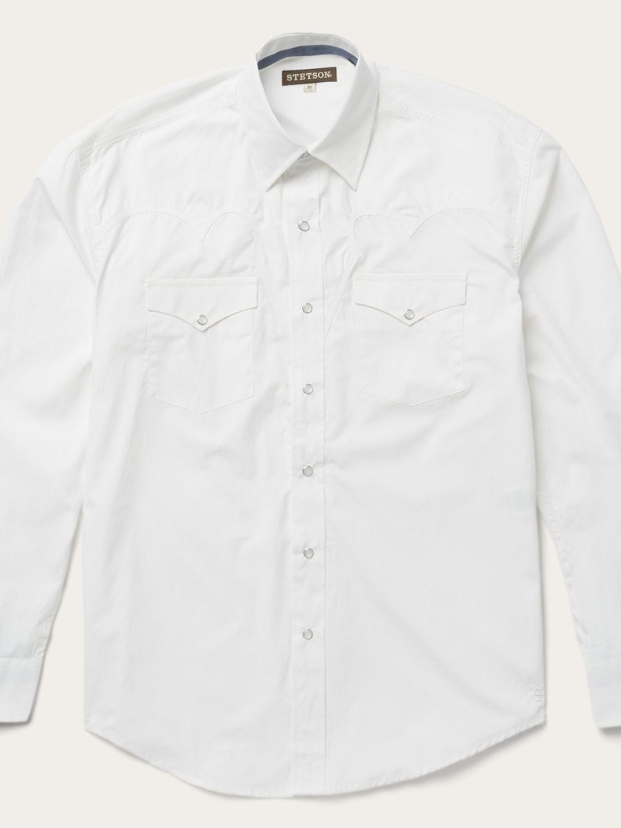 Classic Solid Snap Poplin Shirt In Optic White