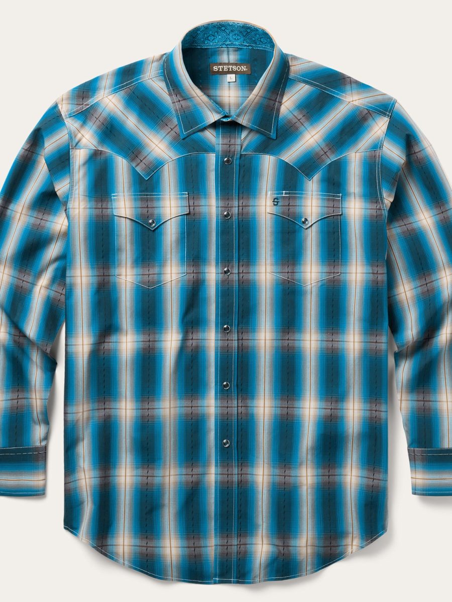 Marine Ombre Plaid Western Shirt