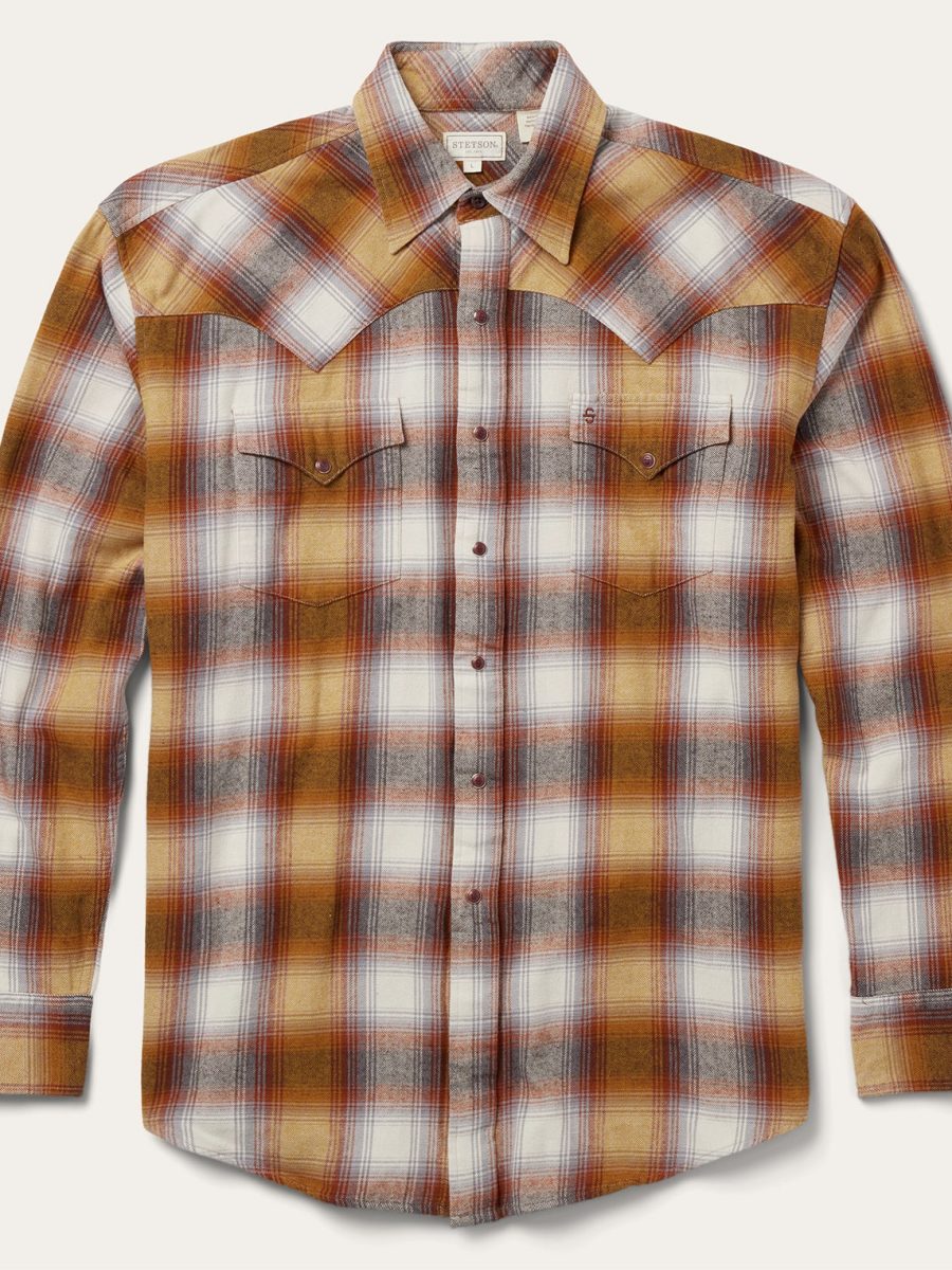 Rust Plaid Flannel Western Shirt