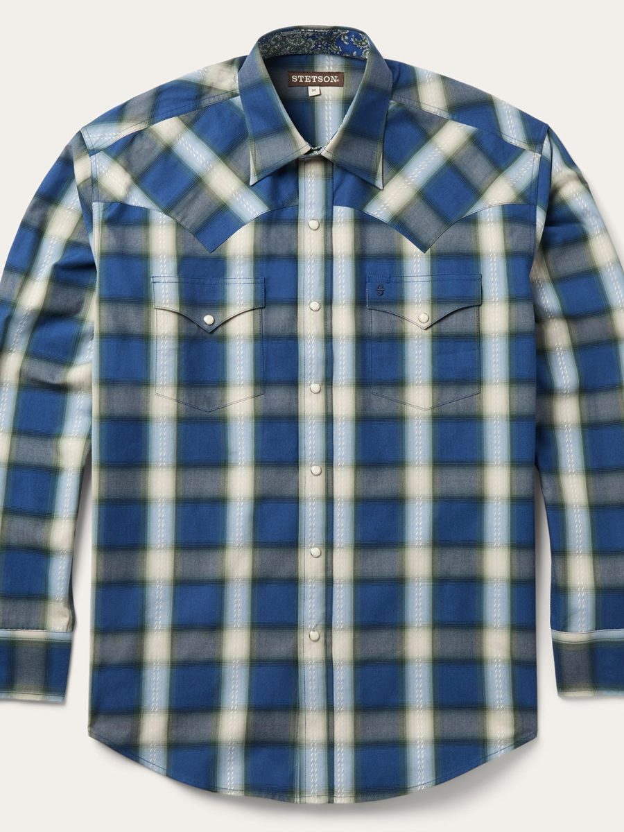 Blue Sage Dobby Plaid Western Shirt
