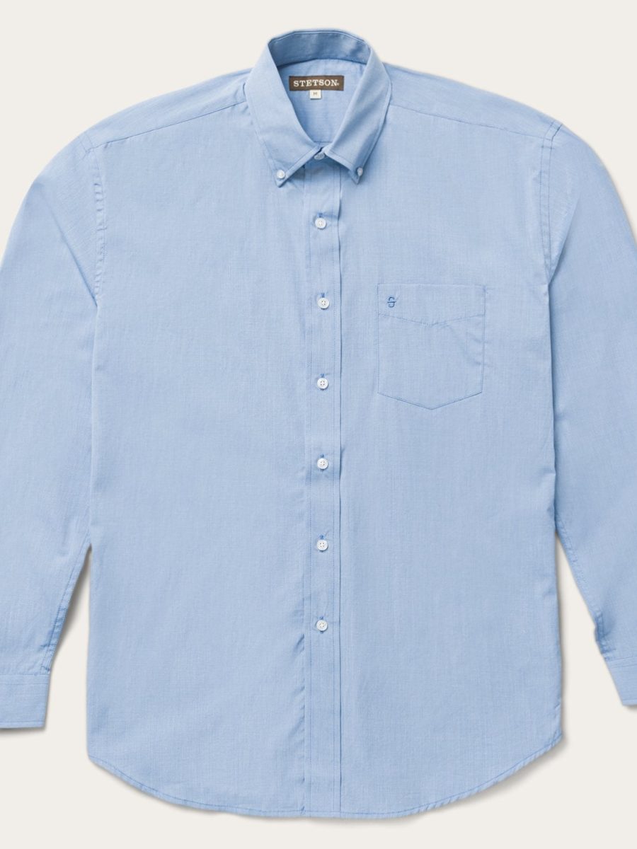 Blue Solid One-Pocket Snap-Front Shirt