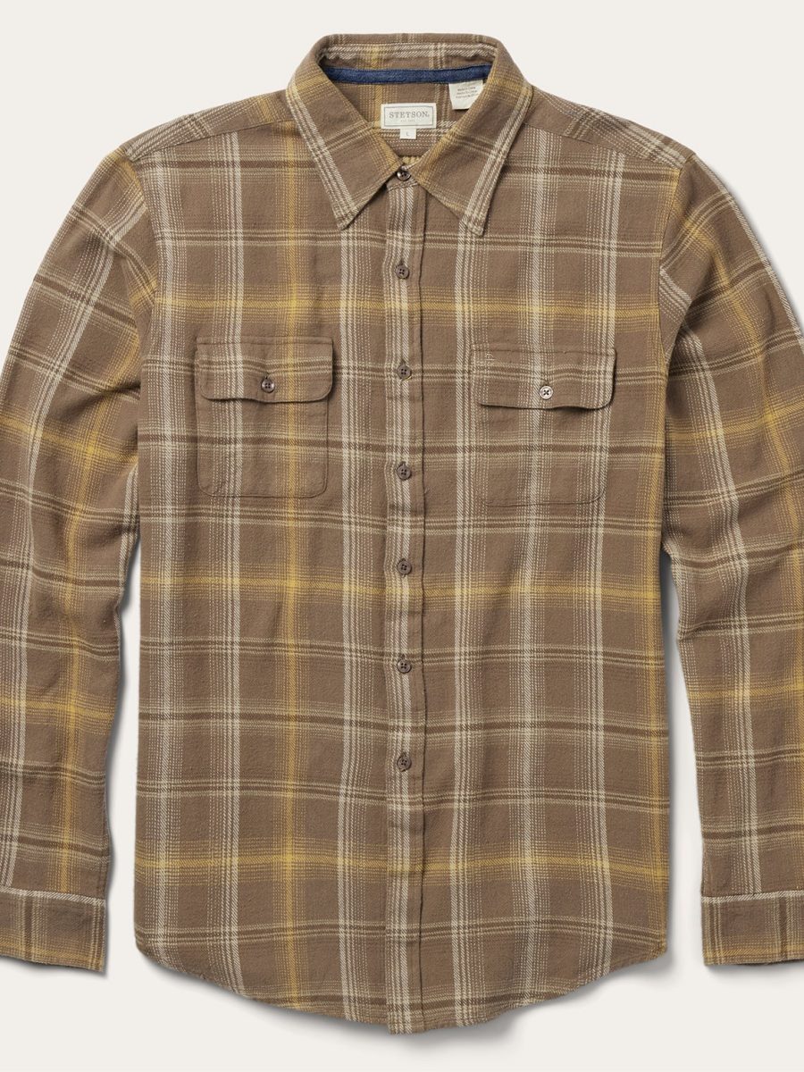 Brown Flannel Button-Front Shirt