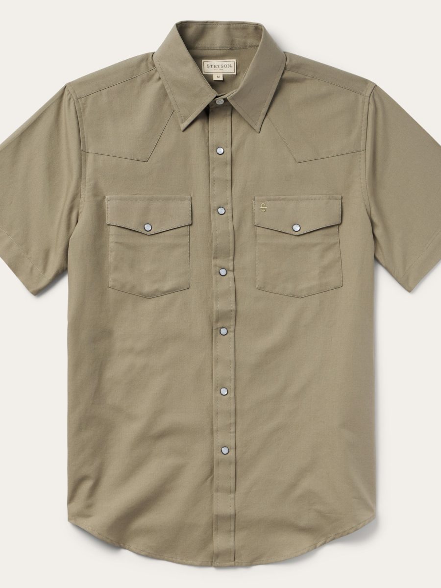 Olive Oxford Short Sleeve Western Shirt