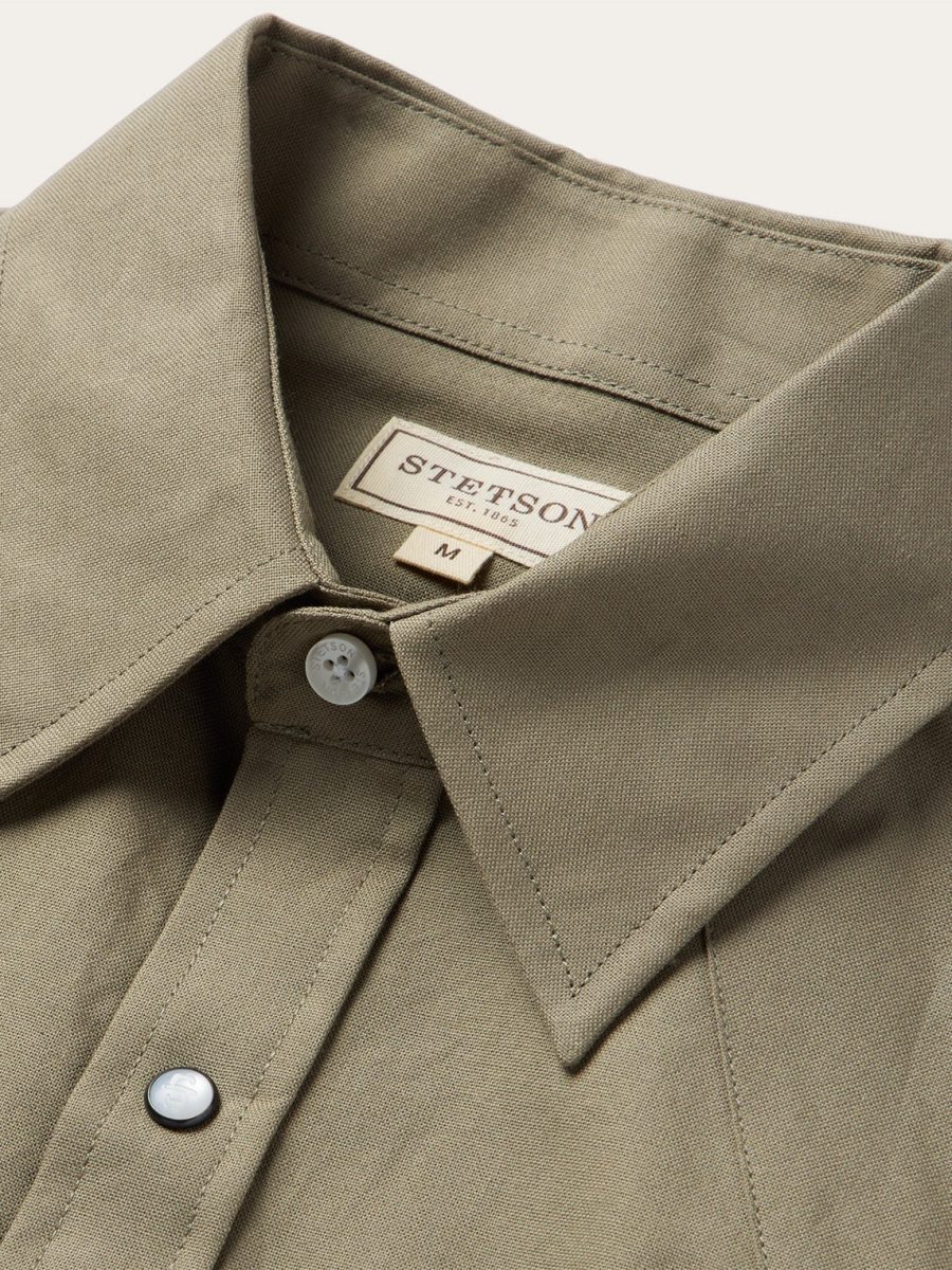 Olive Oxford Short Sleeve Western Shirt