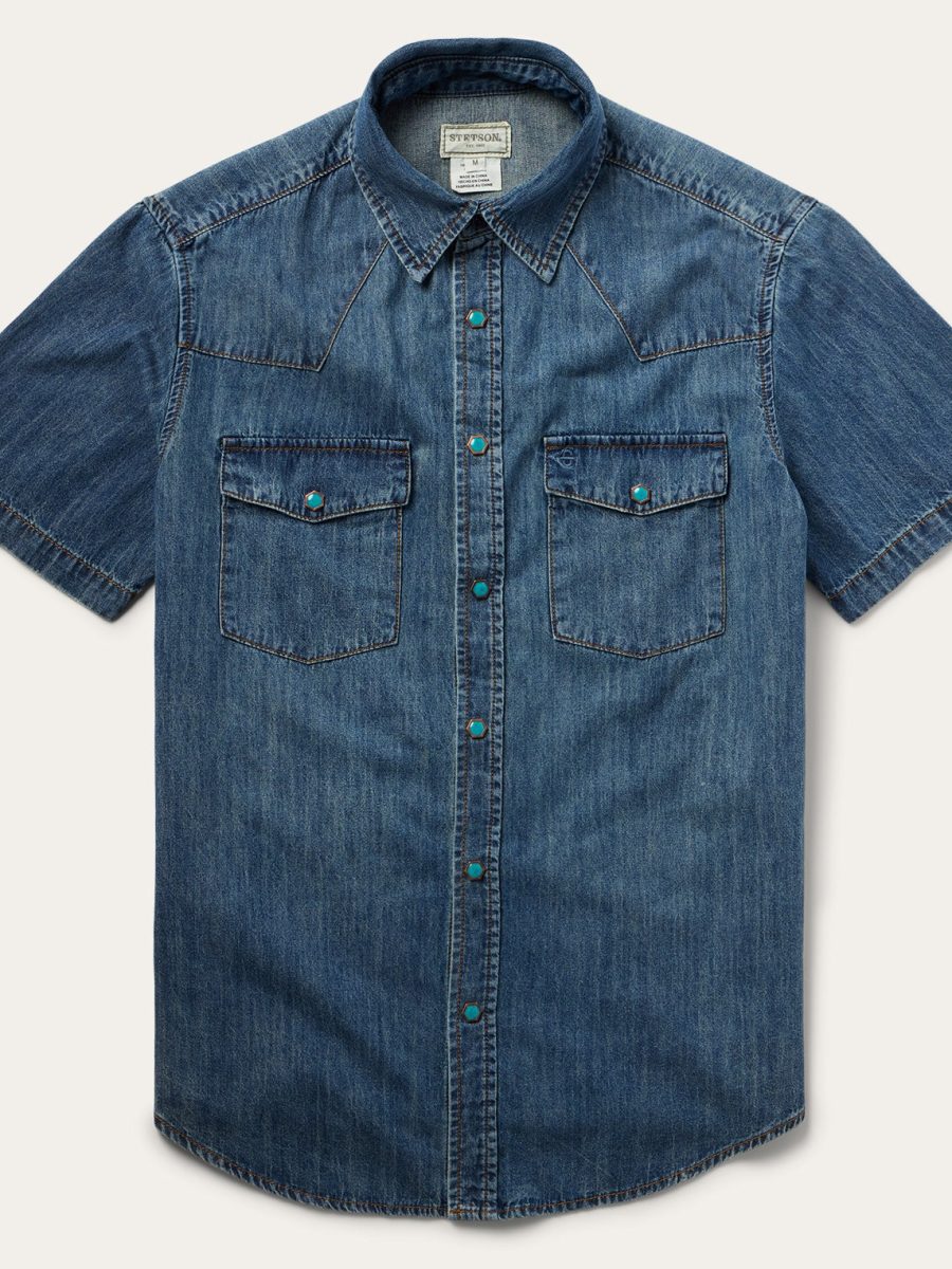 Turquoise Snap Short Sleeve Denim Shirt