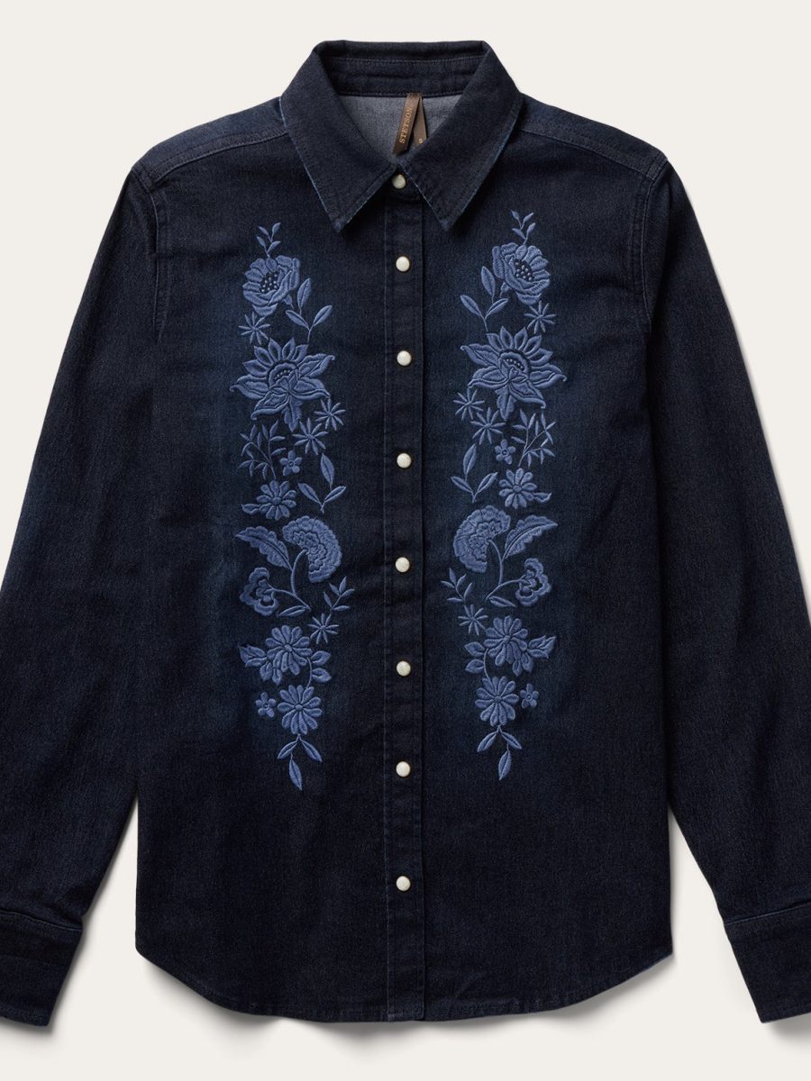 Embroidered Dark Denim Snap Front Shirt