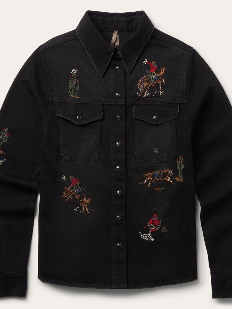 Embroidered Black Denim Shirt