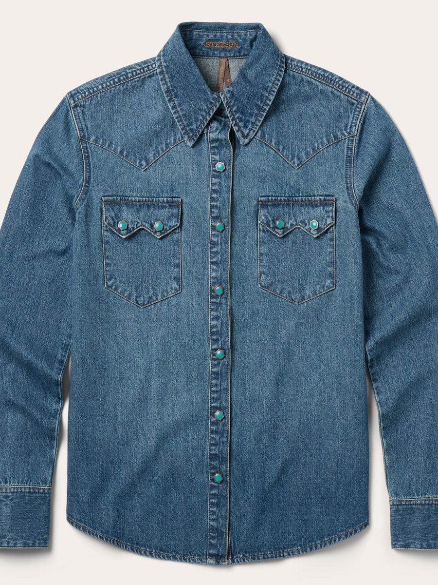 Turquoise Snap Western Denim Shirt