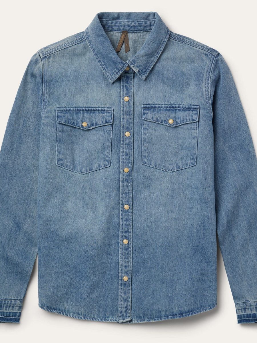 Loose Fit Denim Snap-Front Shirt