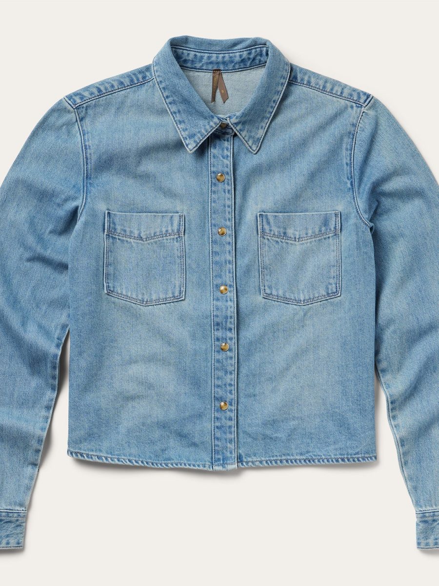 Embroidered Denim Cropped Shirt