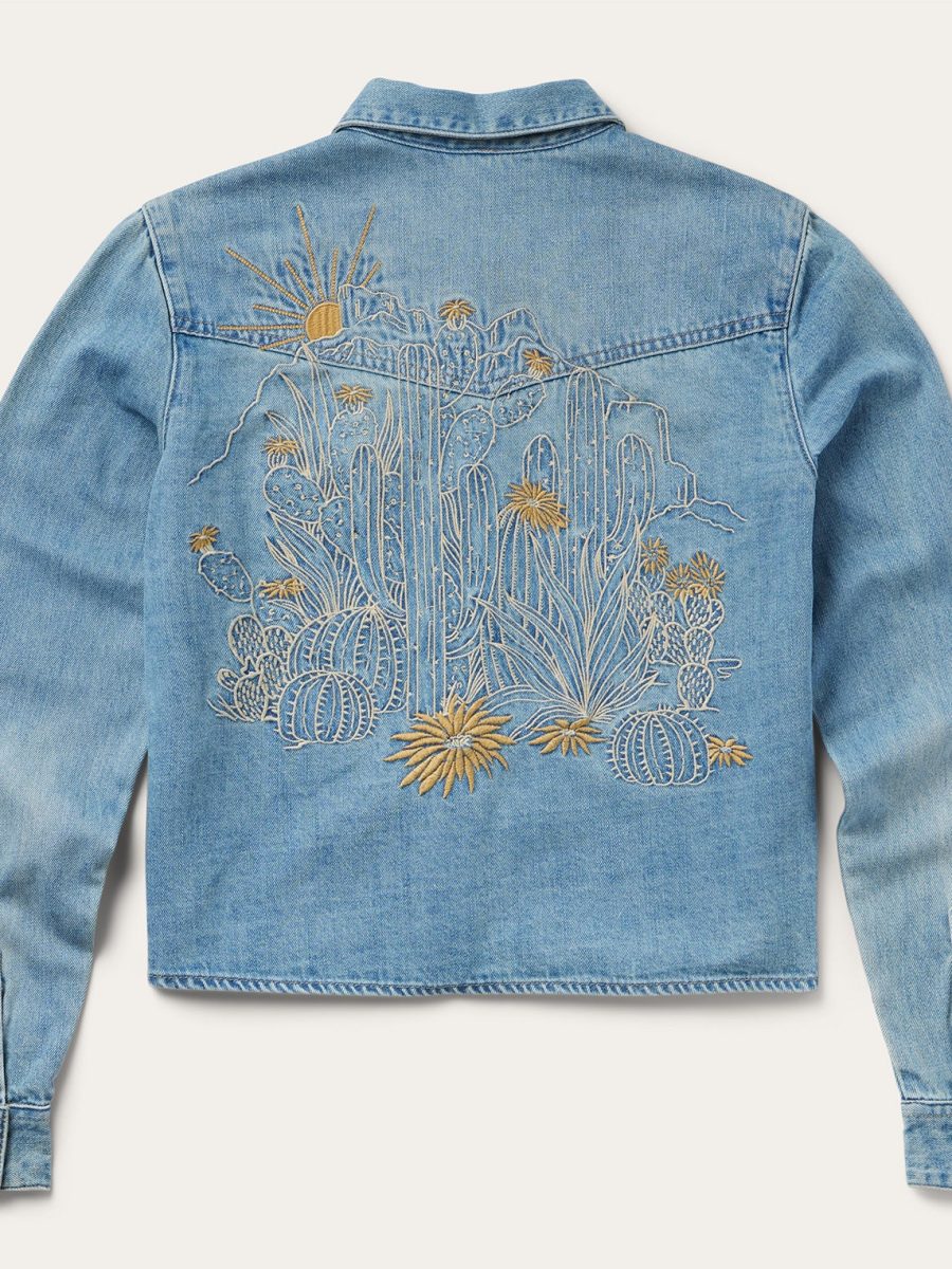 Embroidered Denim Cropped Shirt