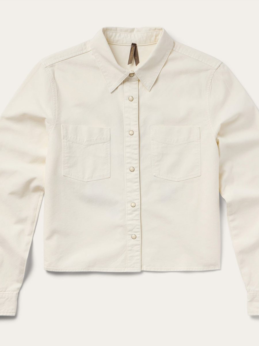Embroidered Cream Denim Cropped Shirt