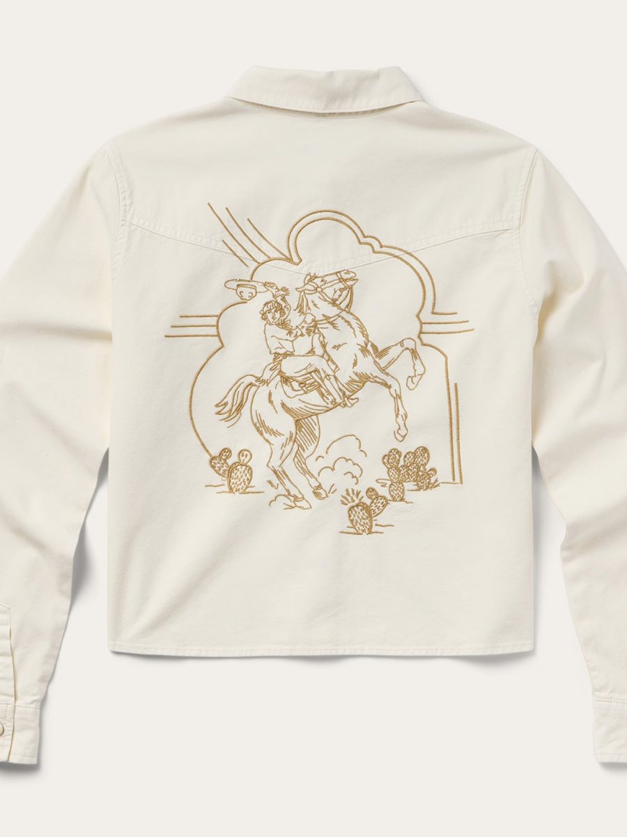 Embroidered Cream Denim Cropped Shirt