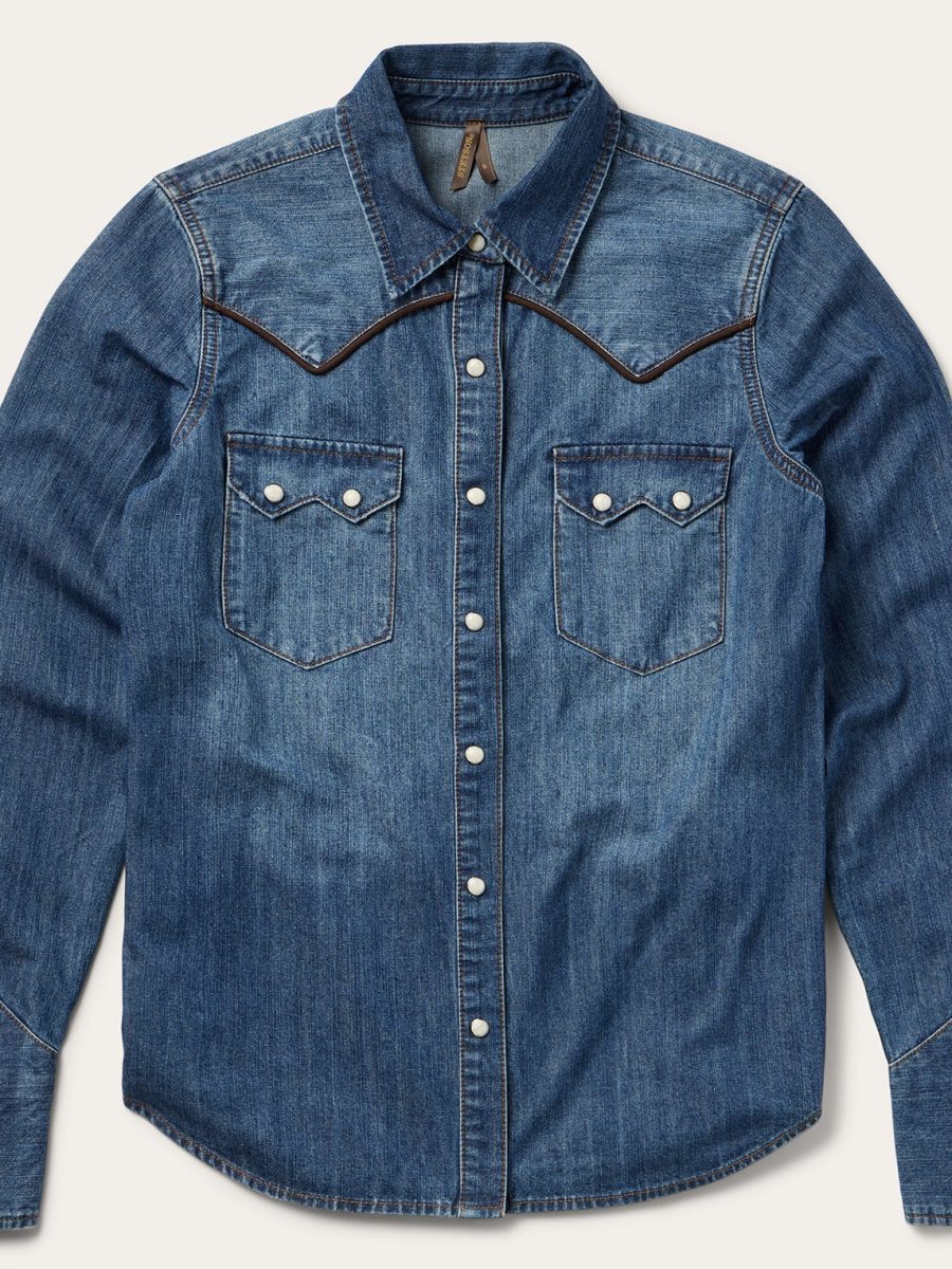 Piped Dark Denim Western Shirt