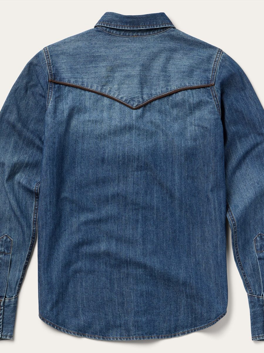 Piped Dark Denim Western Shirt