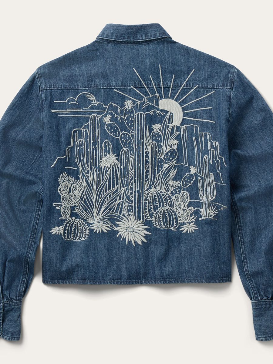 Embroidered Denim Crop Top
