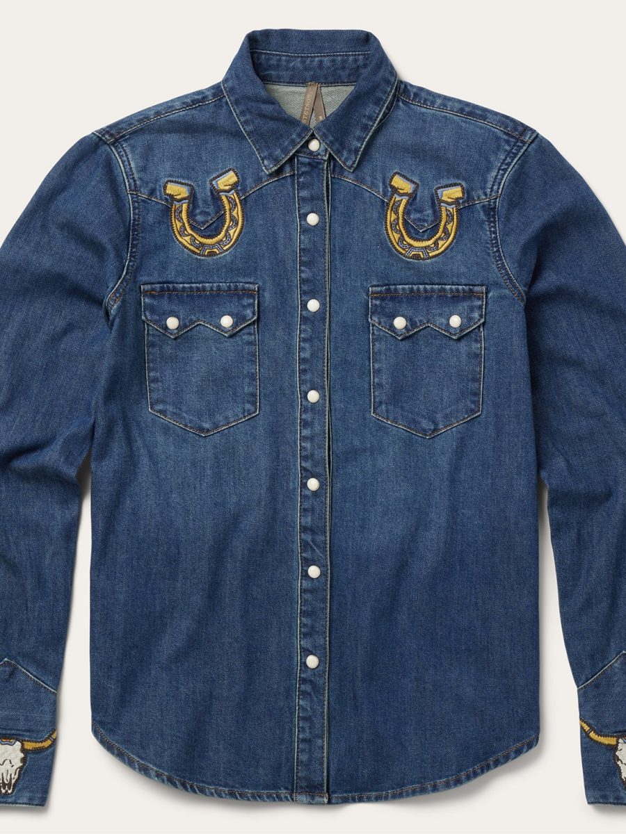 Embroidered Dark Denim Western Shirt