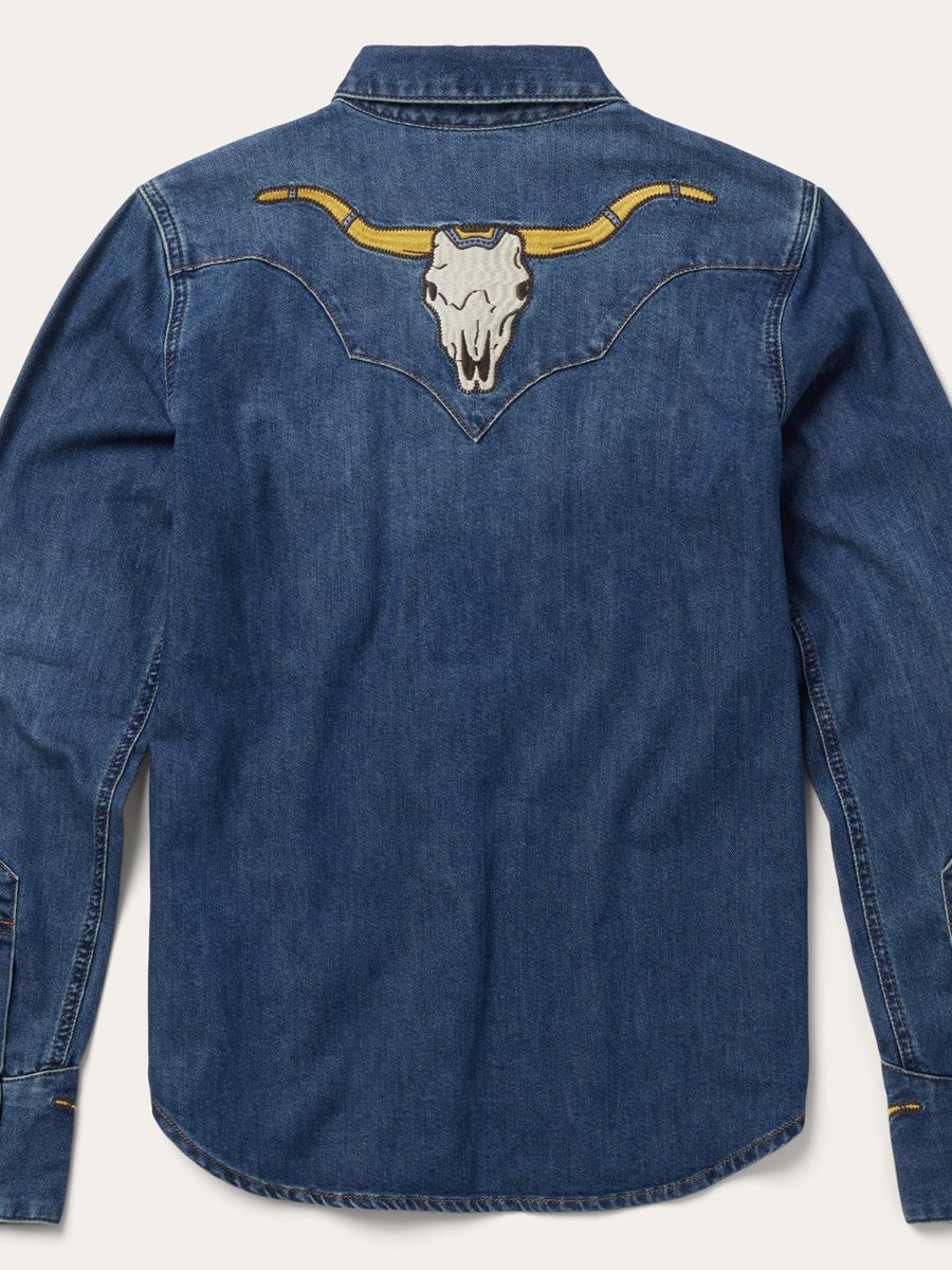 Embroidered Dark Denim Western Shirt