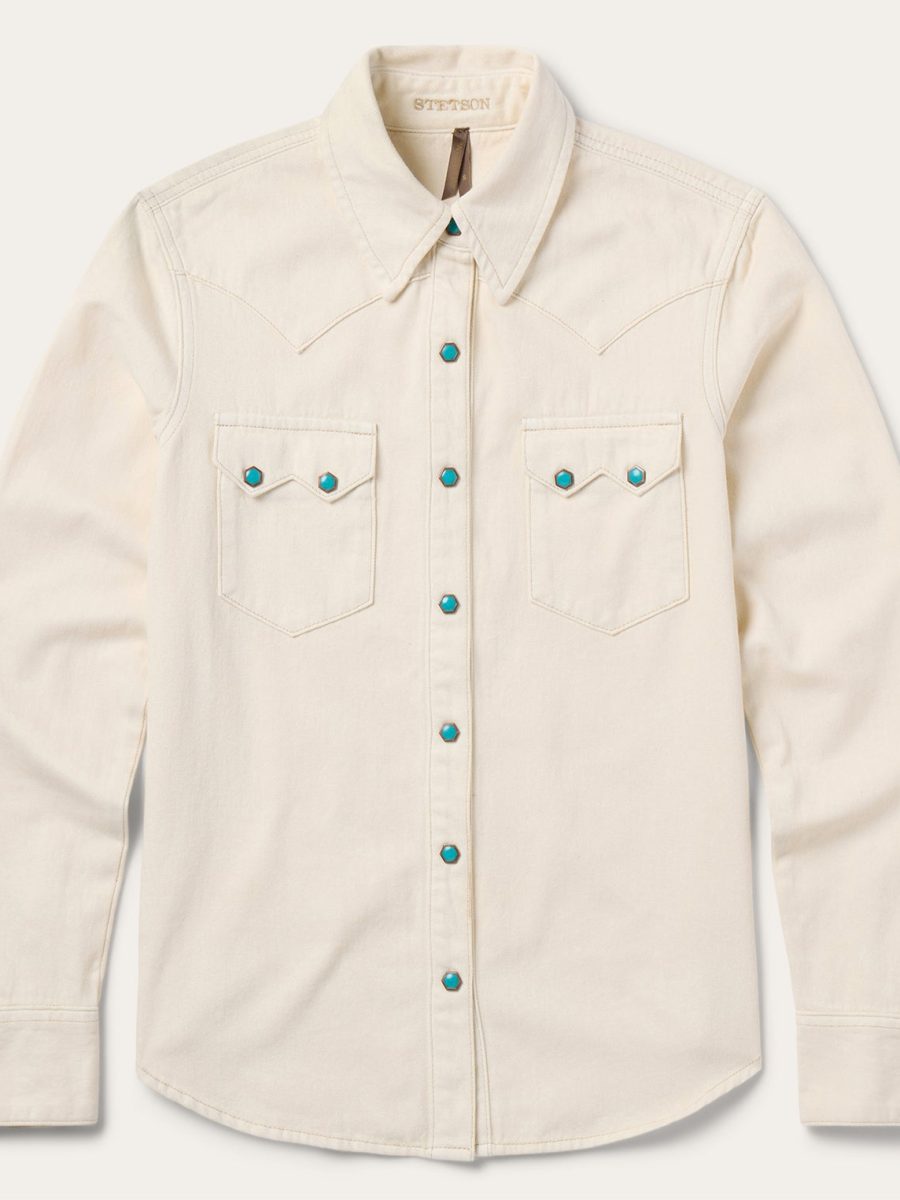 Turquoise Snap Western Denim Shirt