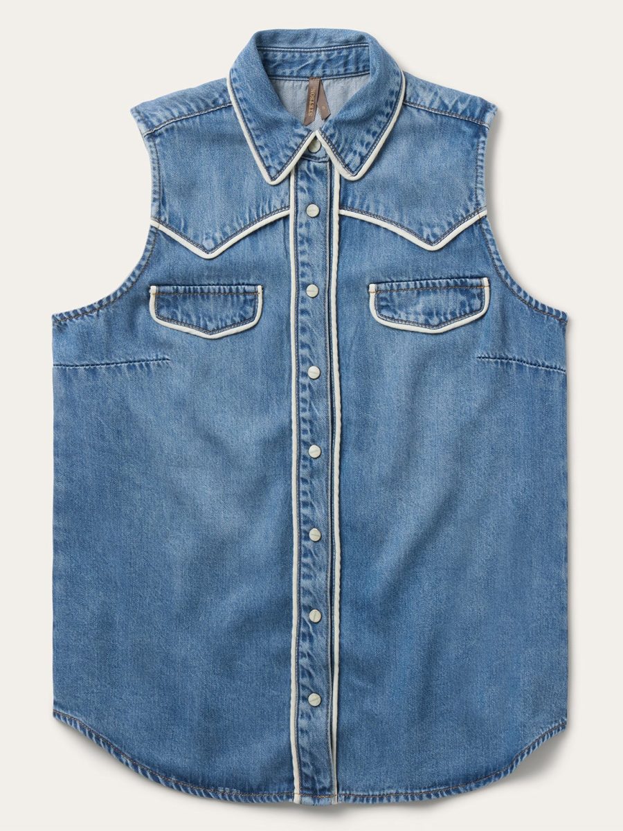 Piped Denim Sleeveless Shirt