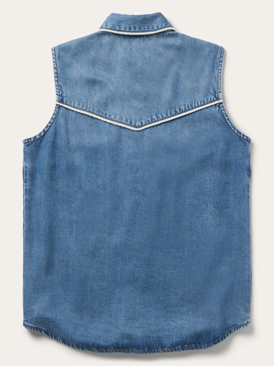 Piped Denim Sleeveless Shirt