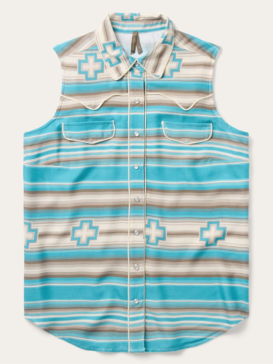 Turquoise Serape Print Sleeveless Shirt