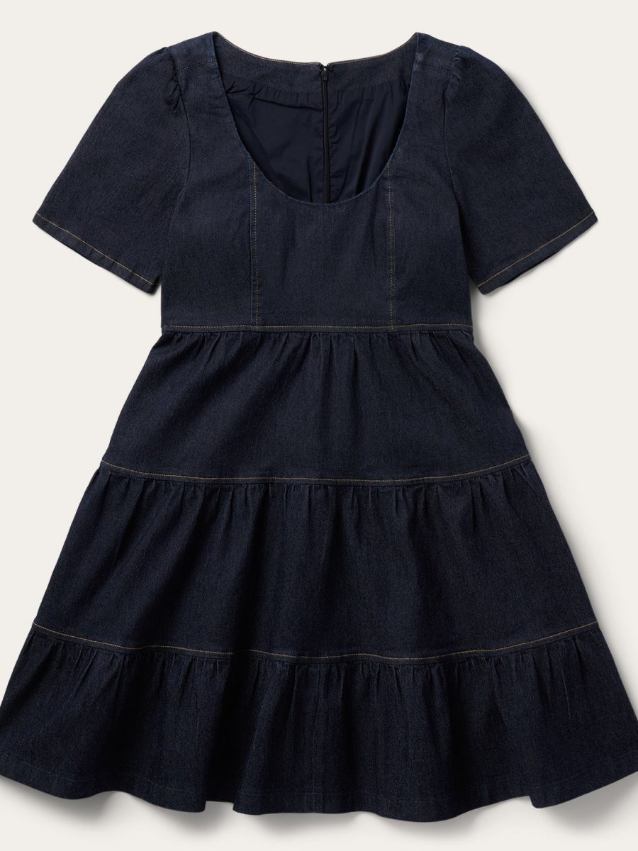 Dark Denim Dress With Contrast Top Stitching