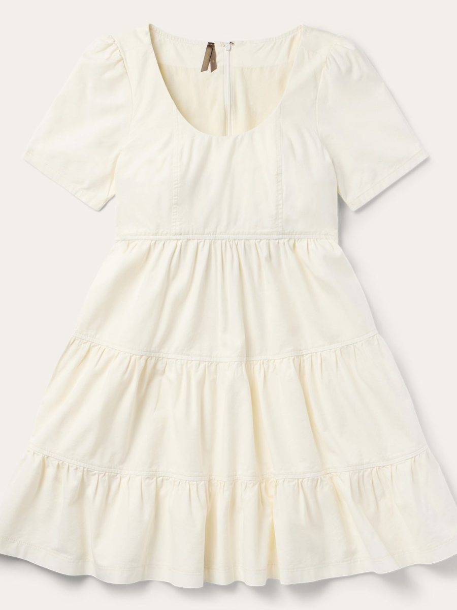 Cream Denim Tiered Dress