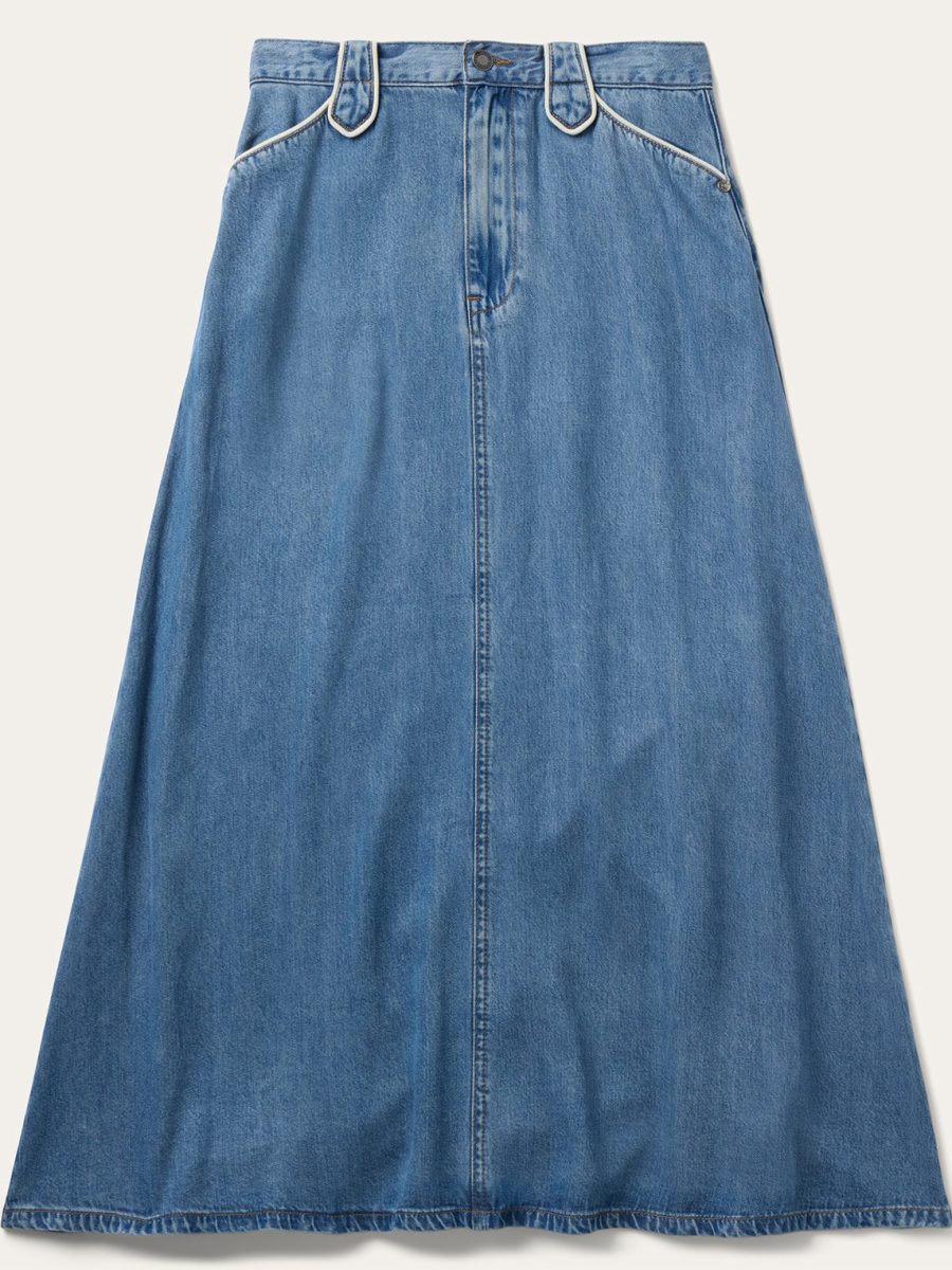 A-Line Piped Denim Skirt