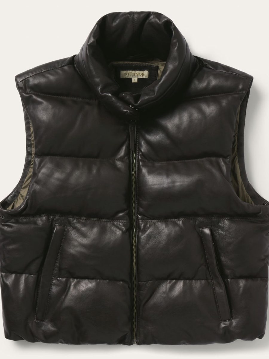 Oversized Leather Down Fill Vest