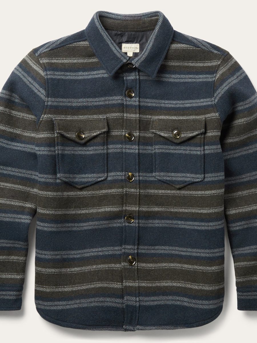 Wool Blend Stripe Shirt Jacket