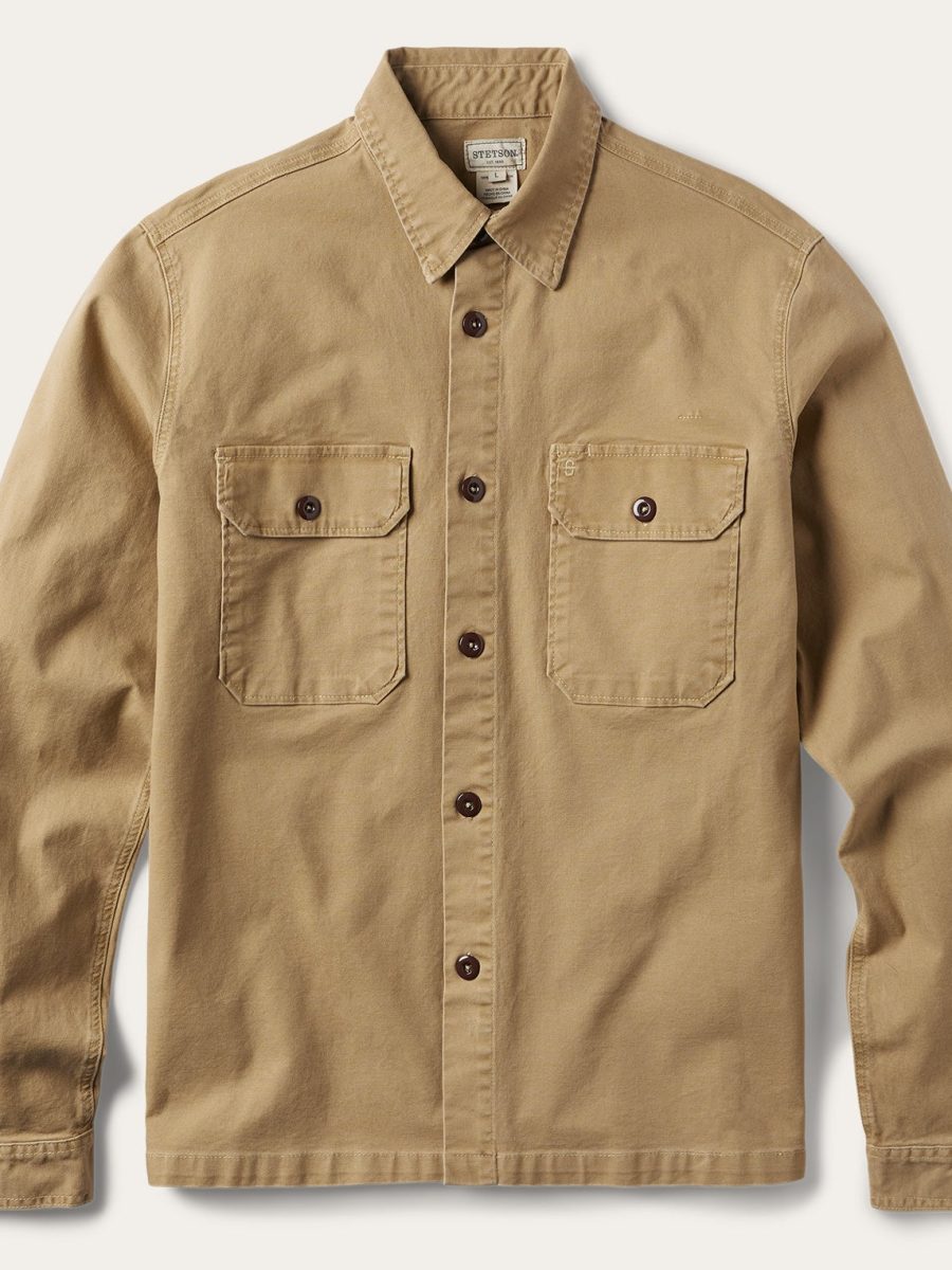 Camel Stretch Canvas Shirt Jacket