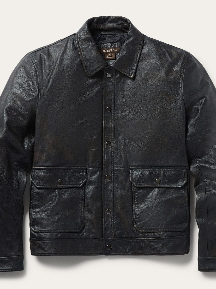 Snap Front Leather Jacket