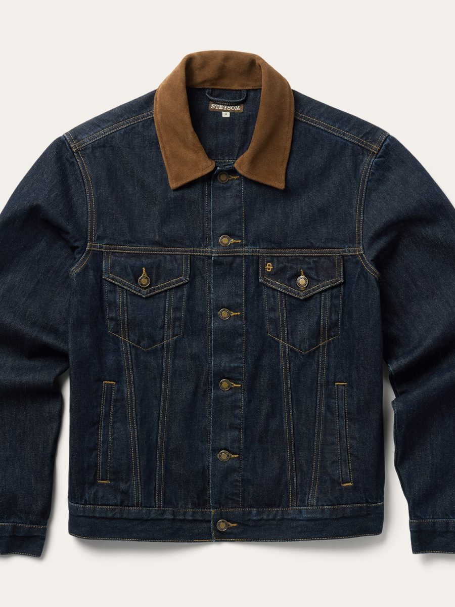 Suede Collar Raw Denim Jacket