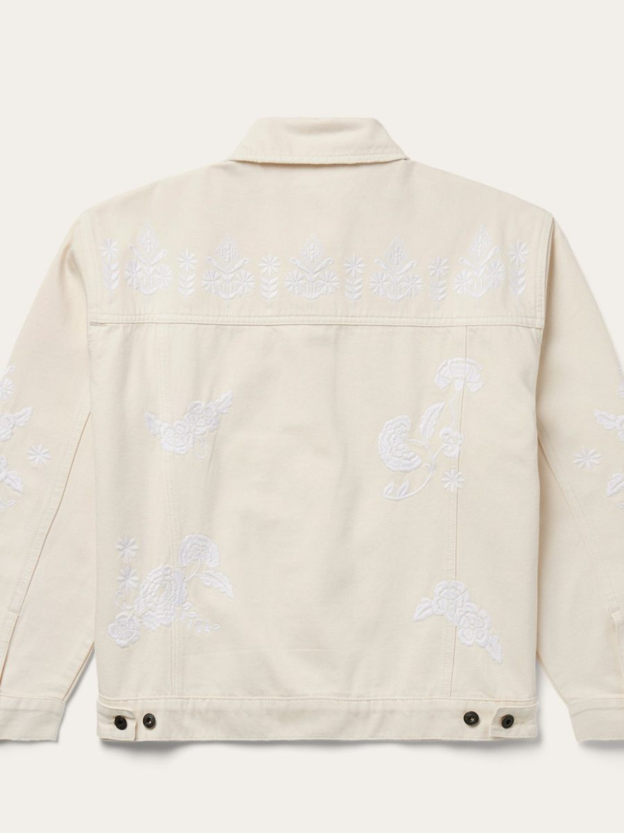 Embroidered Cream Denim Jacket
