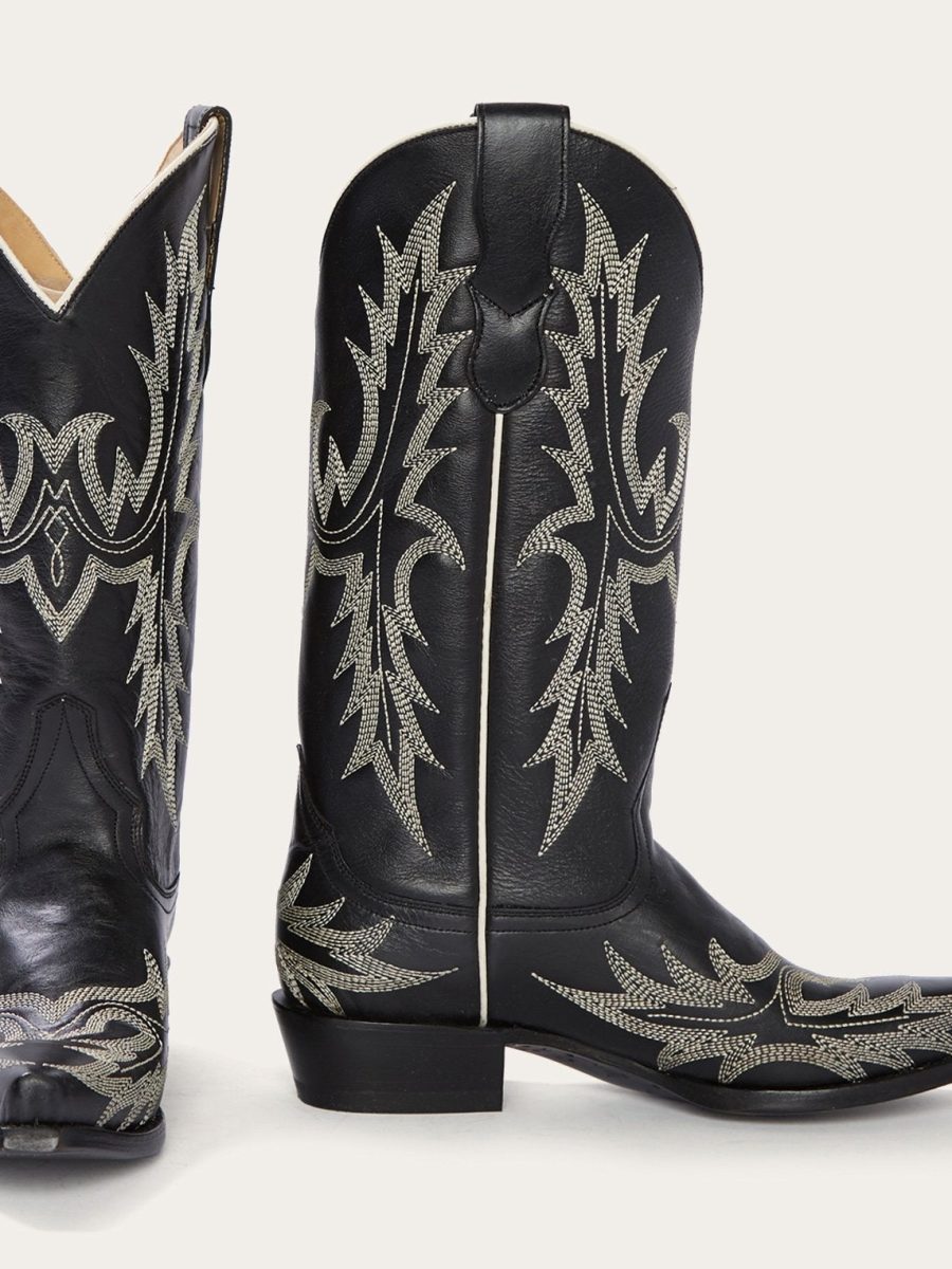 Tina Black & White Flame Embroidered Cowboy Boot