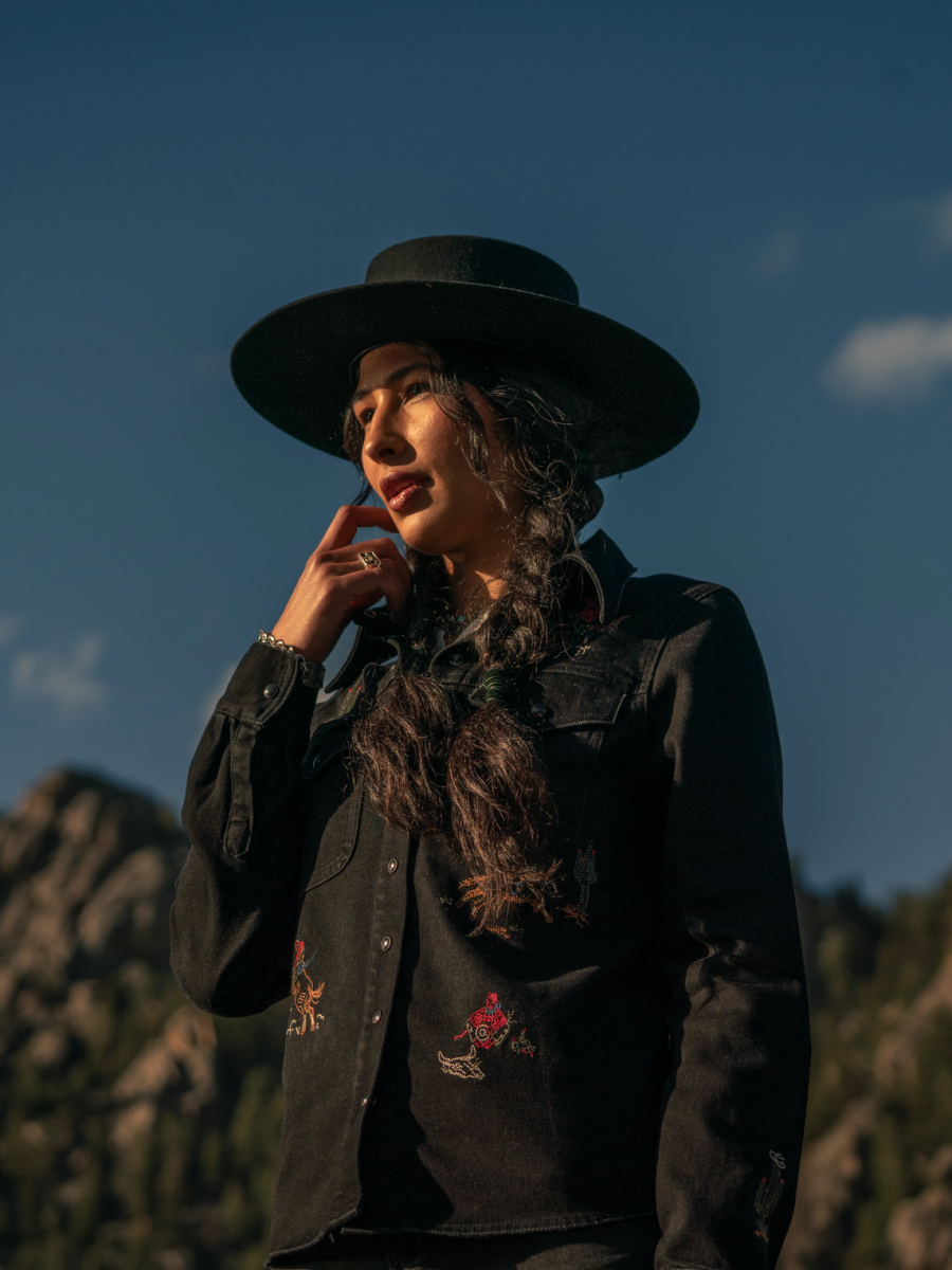 Embroidered Black Denim Shirt