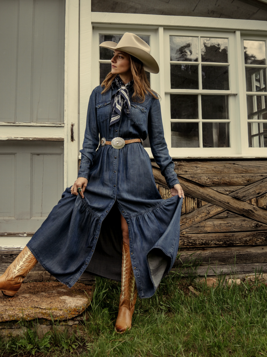 Western Denim Maxi Dress