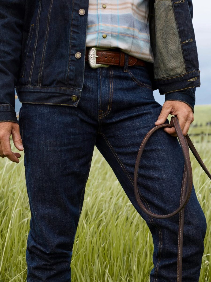 Bison Leather Tooled Tab Belt
