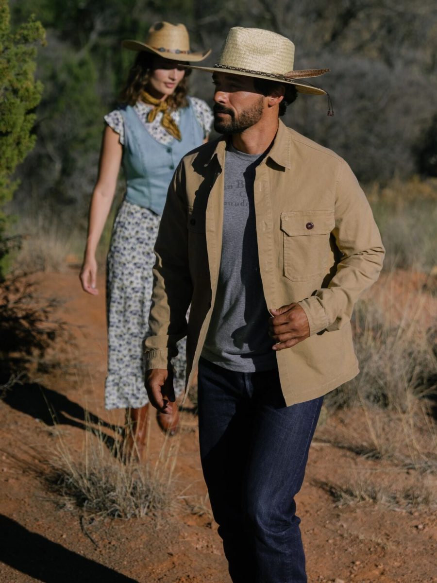 Camel Stretch Canvas Shirt Jacket