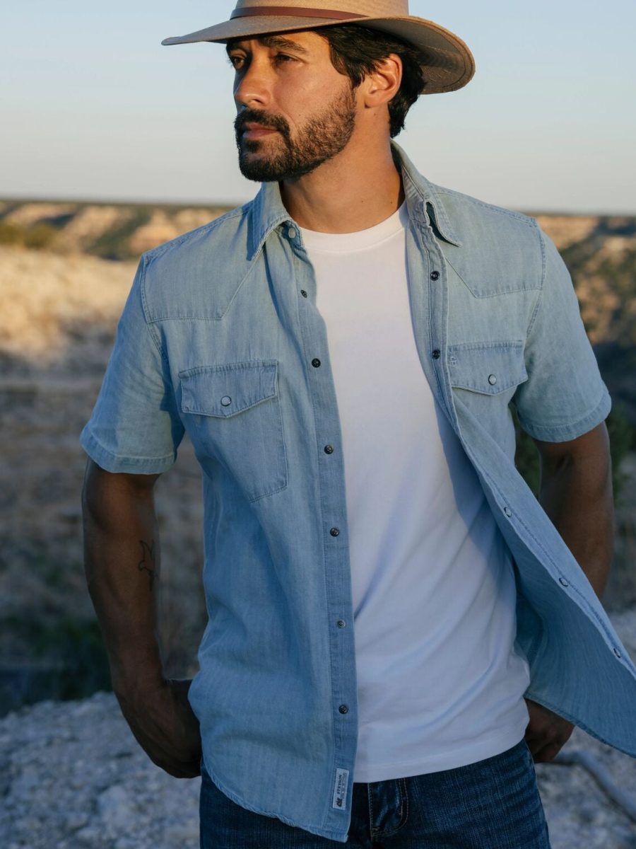 Chambray Oxford Short Sleeve Western Shirt