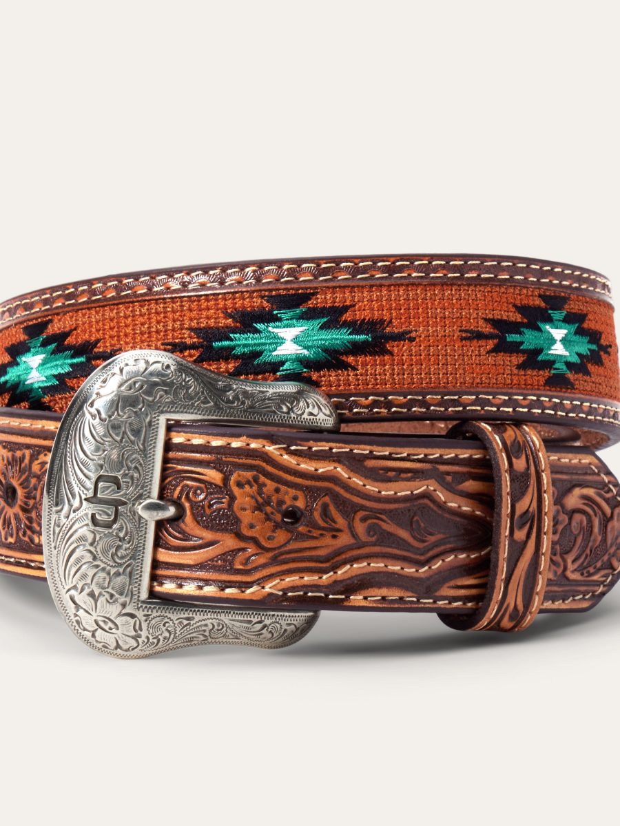 Tooled Tab Embroidered Belt