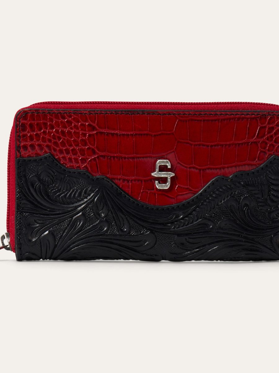 Tooled Croco Embossed Zip Wallet