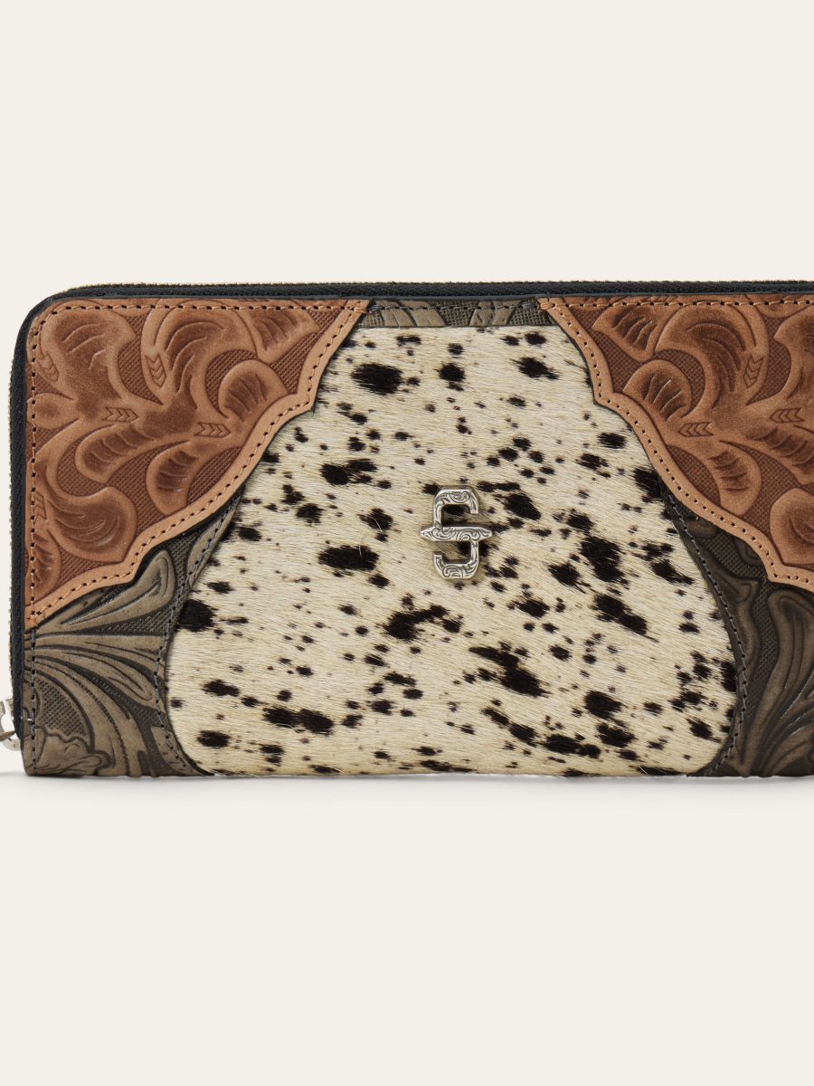 Hair-On-Hide Tooled Zip Wallet