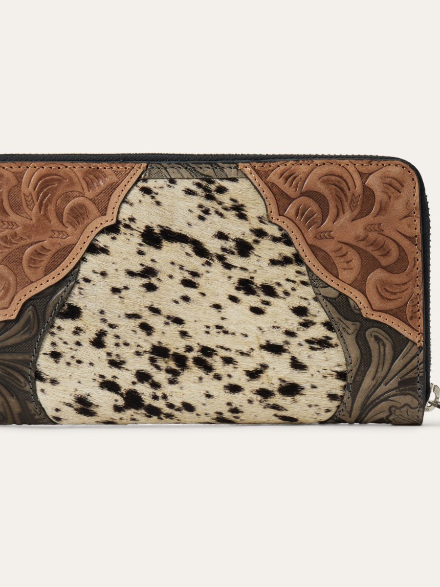 Hair-On-Hide Tooled Zip Wallet