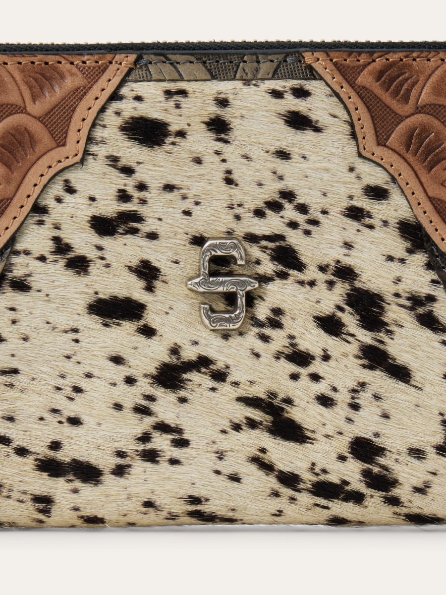 Hair-On-Hide Tooled Zip Wallet